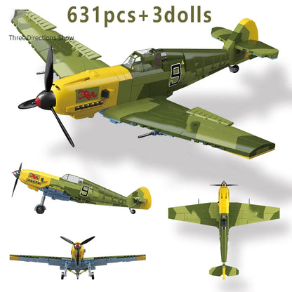 WW2 Fighter Plane Building Blocks Yak-1B La-7 P-51 Spitfire Bf-109E Toy Set