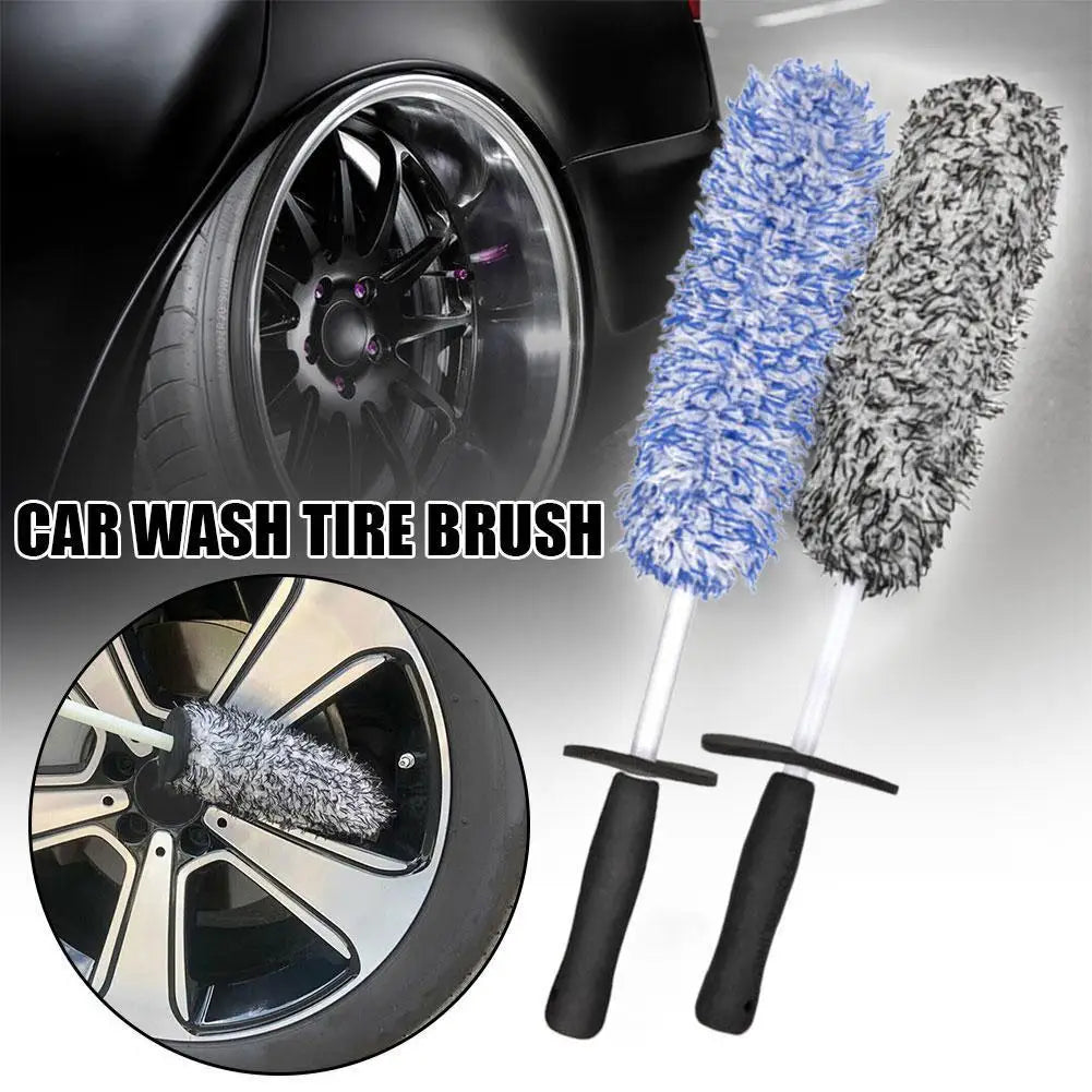 Car Wash Brush Long Handle Plush Cleaning Tool for Rims Spokes Barrel