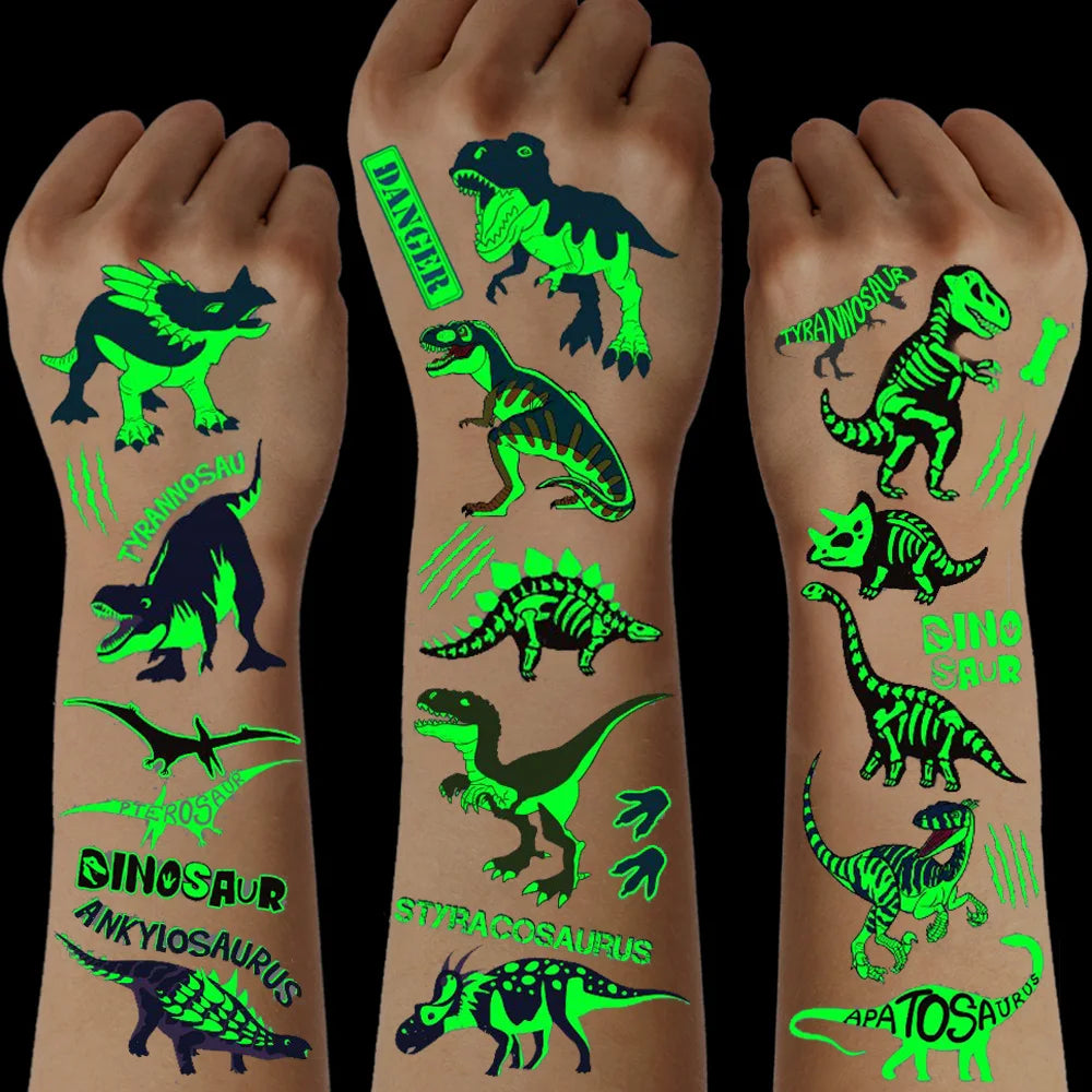 10 Sheets Luminous Dinosaur Temporary Tattoos Waterproof Kids T-Rex Glow