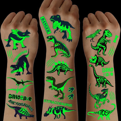 10 Sheets Luminous Dinosaur Temporary Tattoos Waterproof Kids T-Rex Glow