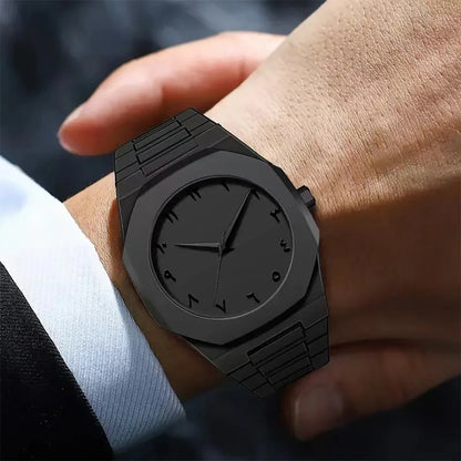 Men’s Black Quartz Watch Arabic Numerals Casual Drip-Oil Strap Fashion Style