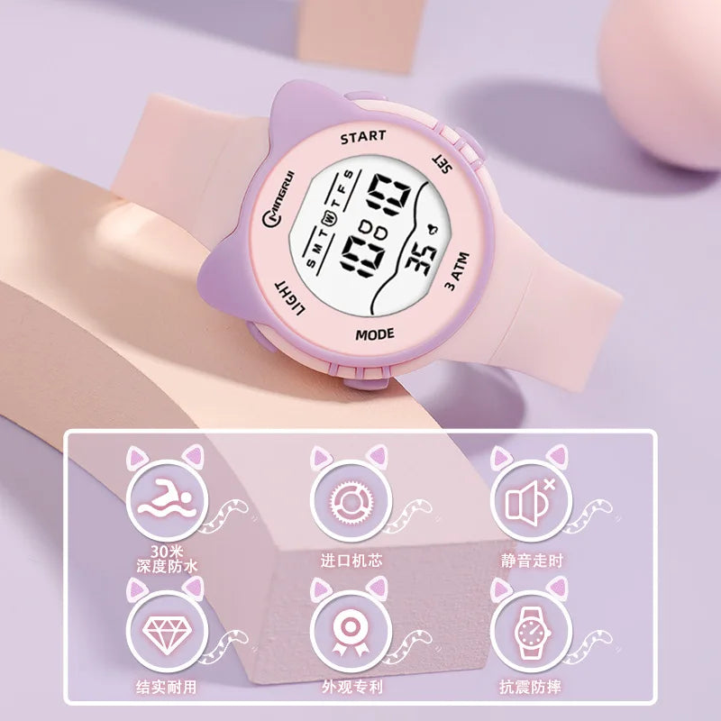 UTHAI C16 Kids Meow Star Watch Boys Girls Waterproof Alarm Electronic Wristwatch