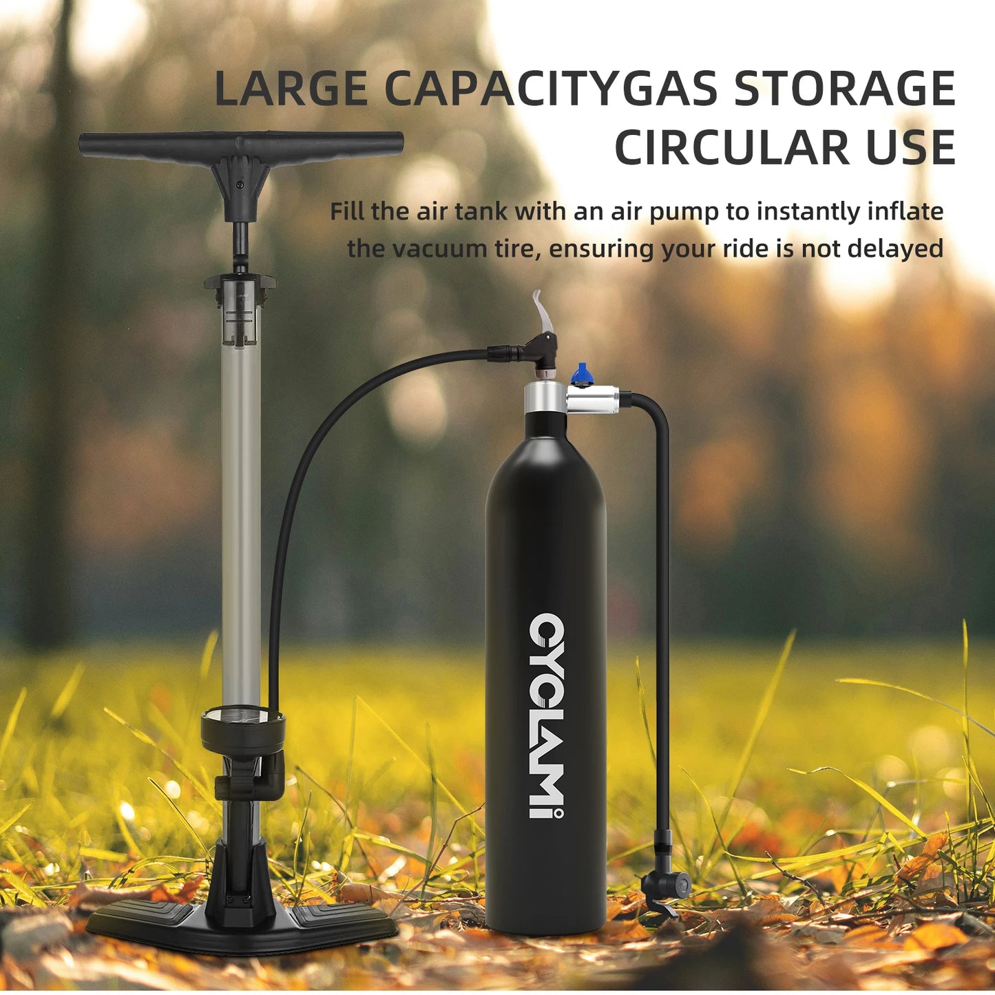 CYCLAMI Aluminum Alloy 1.2L MTB Road Inflator Tyre Air bottle Tire Booster With Valve Gas Cylinder For Bike Vacuum Tubeless Tire-EXPROTAS