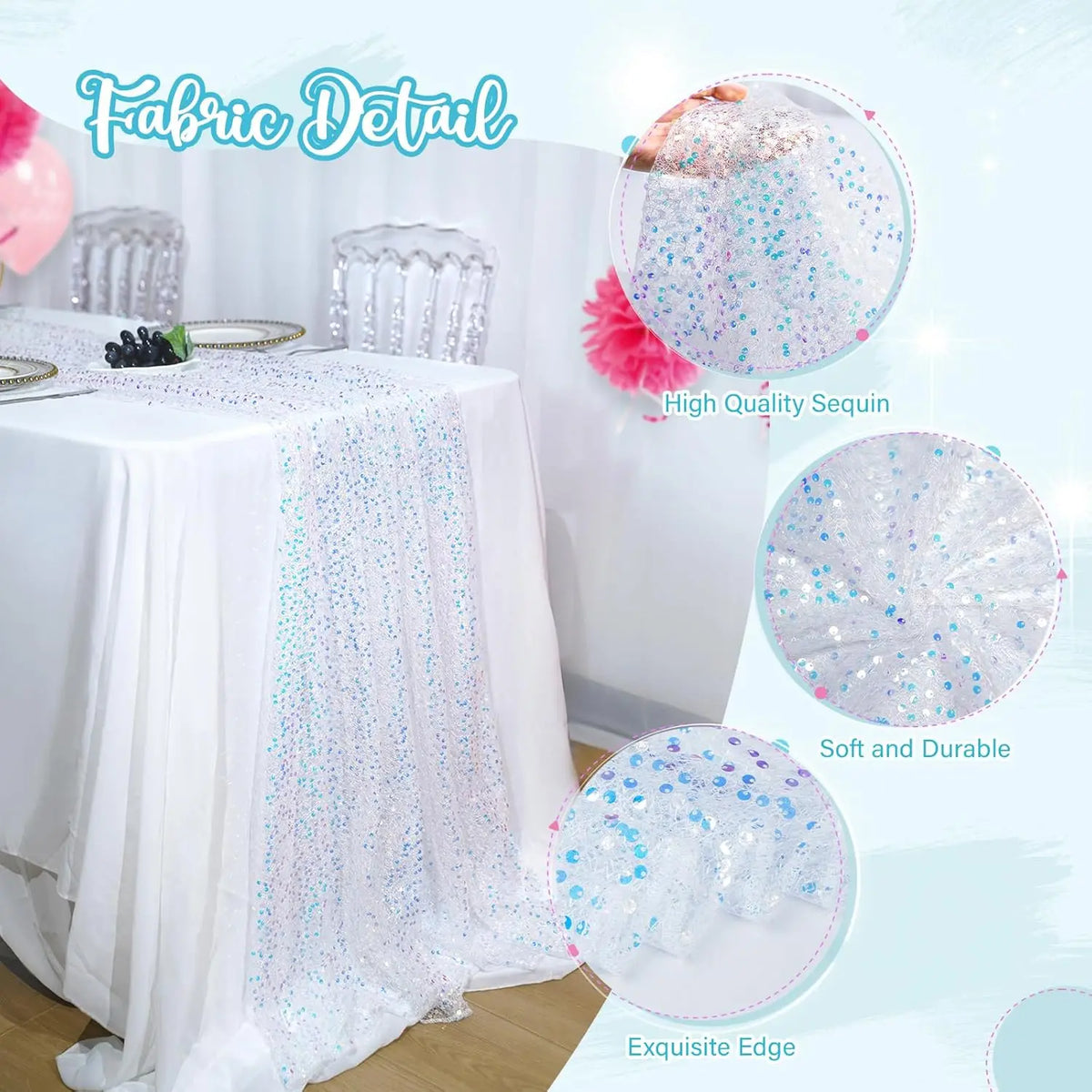 Iridescent Glitter Sequin Table Runner Wedding Baby Shower Party Decor