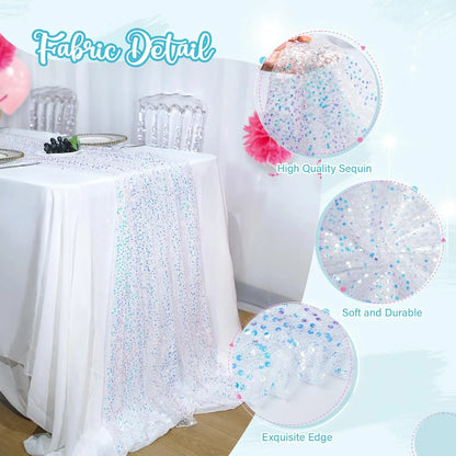 Iridescent Glitter Sequin Table Runner Wedding Baby Shower Party Decor