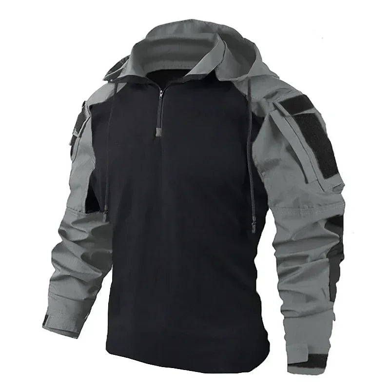 Men's Tactical Long Sleeve Camo Shirt Hooded Quick Dry T-shirt