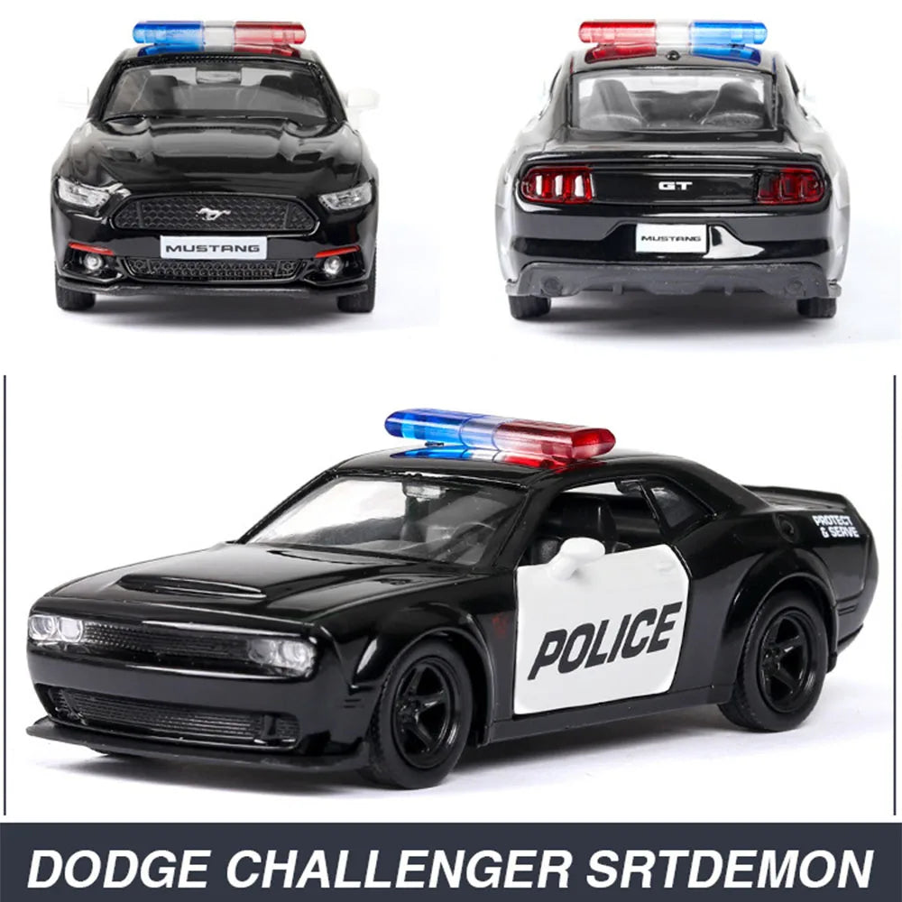 1:36 Alloy Diecast Car Models Police Car Black with Pull Back Function