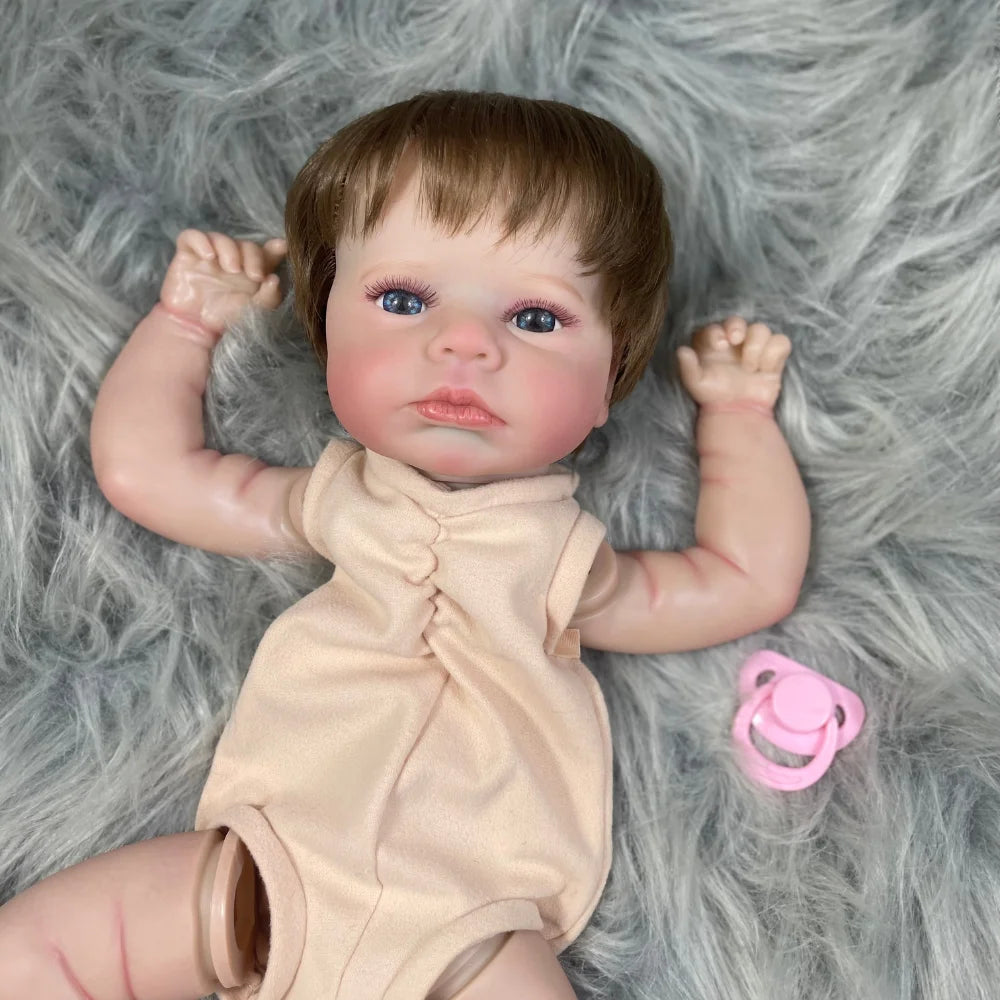 20" Reborn Doll Kit LouLou Awake 3D Painted Skin Blue Eyes Rooted Hair Parts