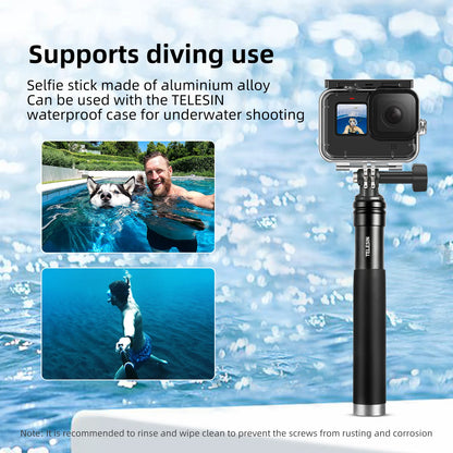 TELESIN 0.9M Aluminum Selfie Stick Monopod Tripod for GoPro Hero 12-6, Insta360, DJI, Phone