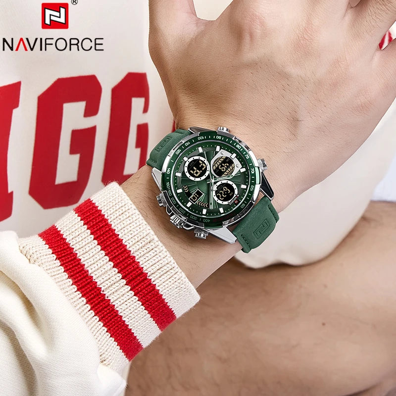 NAVIFORCE Top Military Quartz Watches for Men Luxury Sports Chronograph Watch Waterproof Clock Leather LED Digital WristWatch-EXPROTAS