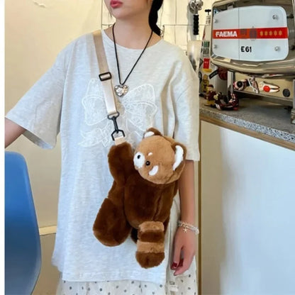 Cute Red Panda Plush Shoulder Bag Women Travel Backpack Crossbody