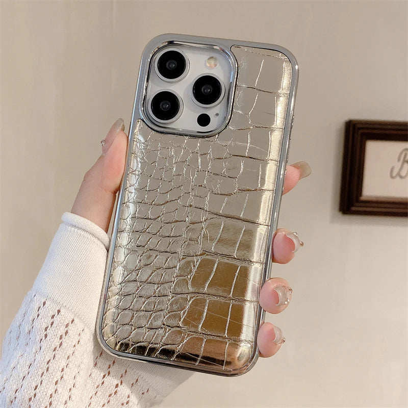 Colourful Crocodile Leather Case for iPhone 11-17 Air Pro Max Plus Shockproof