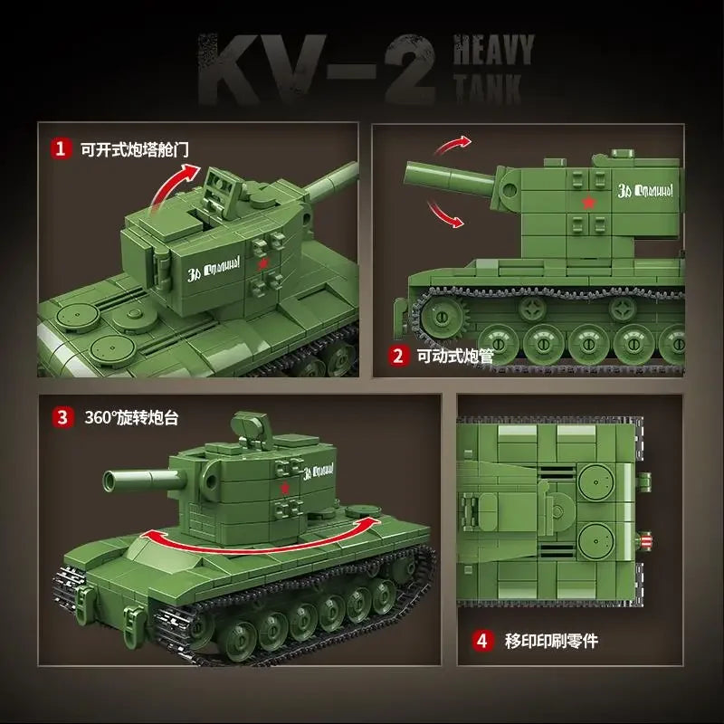 WW2 Soviet KV-2 Heavy Tank Building Blocks Military Brick Model Educational Toy Gift
