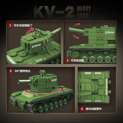 WW2 Soviet KV-2 Heavy Tank Building Blocks Military Brick Model Educational Toy Gift