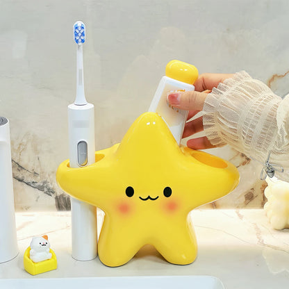 Cute Star-shaped Toothbrush Holder Freestanding Bathroom Organizer Storage