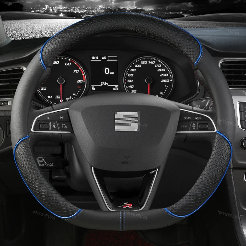 38cm Steering Wheel Cover Microfiber Leather Non-Slip Red Blue Beige Coffee