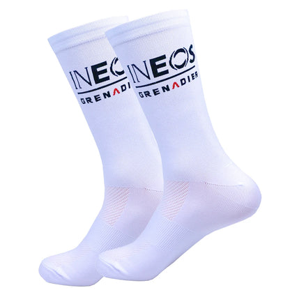 White UAE Cycling Socks FDJ Team Mesh Compression Non-Slip MTB Running