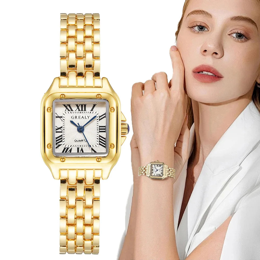 Women’s Gold Stainless Steel Watch Luxury Business Fashion Quartz Bracelet Wristwatch