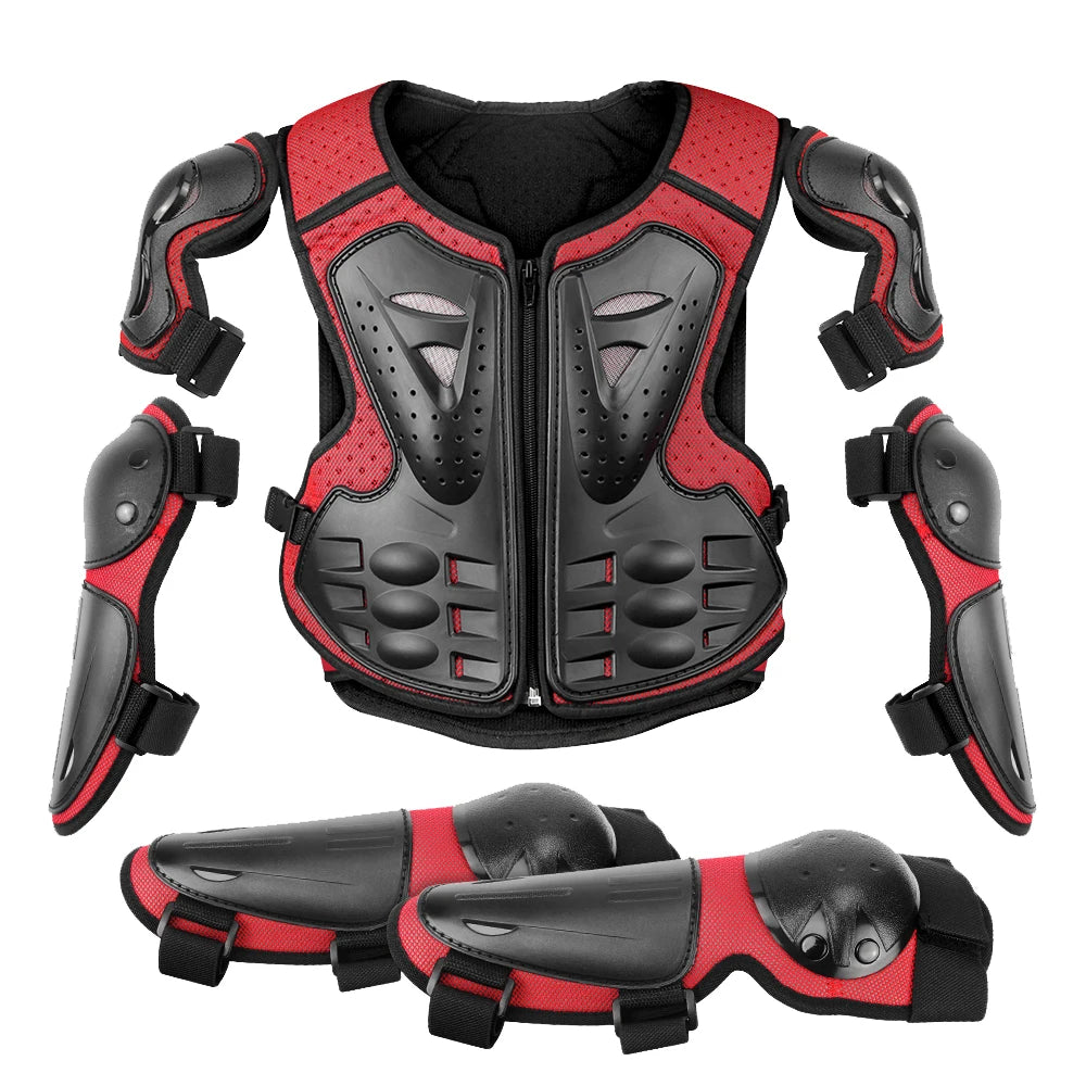 Kid's Motorcycle Armor Vest Protection Jacket Moto Full Armor for Children Eye Catching Short Length Motocross Body Armor Riding Kneepads