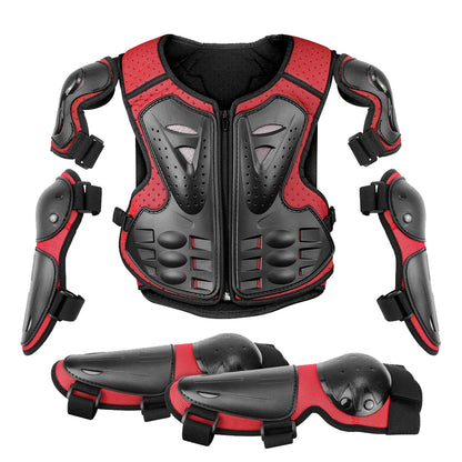 Kid's Motorcycle Armor Vest Protection Jacket Moto Full Armor for Children Eye Catching Short Length Motocross Body Armor Riding Kneepads