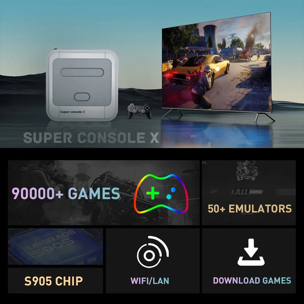 KINHANK Game Box Super Console X Retro Video Game Console Support 90000 Games 50 Emulators for PS1/PSP/MAME/DC with Controllers-EXPROTAS