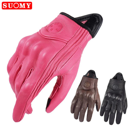 Suomy Vintage Goatskin Motorcycle Gloves Brown Retro Leather Summer Unisex