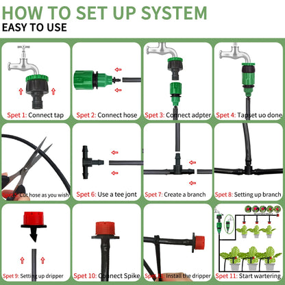 20M Garden Watering Hose Drip Irrigation System Automatic Adjustable Drippers