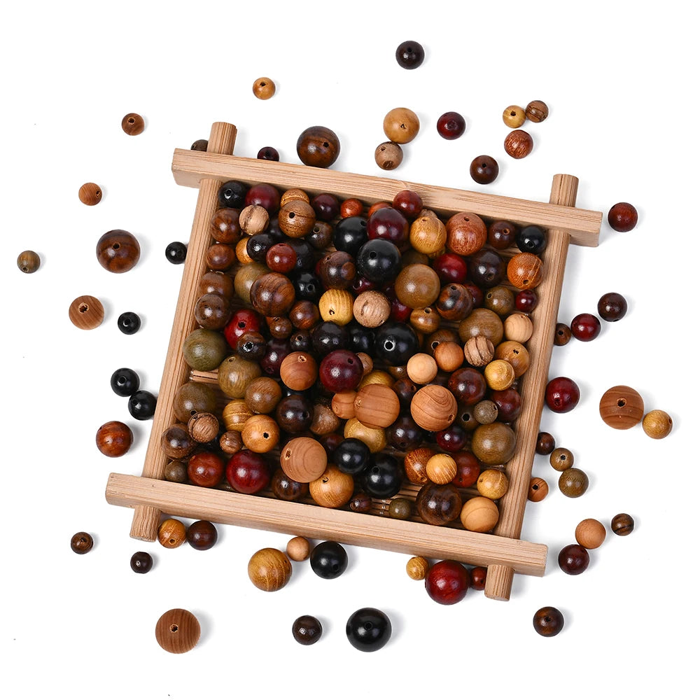 200Pcs Dark Brown Round Wooden Beads 6/8/10/12mm Loose Spacer for Jewellery