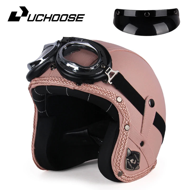 Uchoose Retro Motorcycle Helmet Open Face Chopper ABS Material Vintage