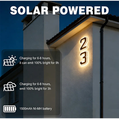 Solar House Number Light LED Address Plaque Sign for Door Wall Outdoor
