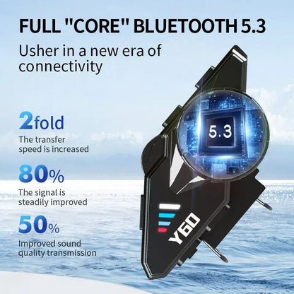 Y60 Motorcycle Helmet Bluetooth Headset V5.3 Waterproof with Handsfree Call Music