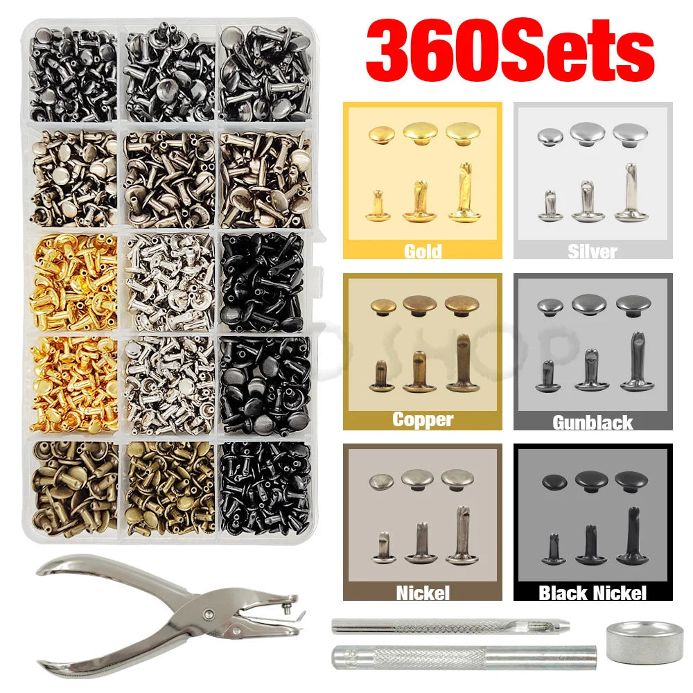 240Pcs Double Cap Rivets Studs Metal for Leather Craft Bag Repair