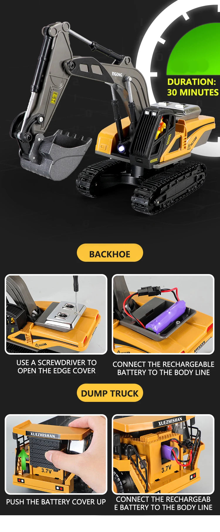 RC Excavator Dumper Car 2.4G Remote Control Engineering Vehicle Crawler Truck Bulldozer Toys for Boys Kids Christmas Gifts-EXPROTAS