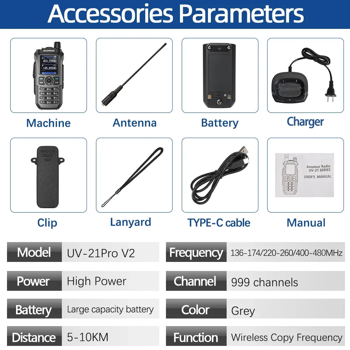 Baofeng UV-21 Pro V2 Wireless Copy Frequency Tri Band Powerful Waterproof Long Range UV-5R 22Pro S22 Type-C Two Way Radio-EXPROTAS
