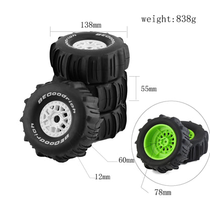 4PCS 1/7 RC Sand Tires 138mm OD 17mm Hex for ARRMA Mojave Traxxas UDR