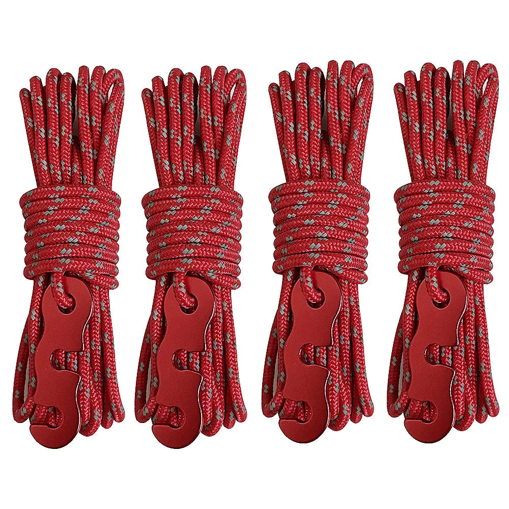 4PCS Reflective Tent Ropes with Buckles Windproof Camping Guy Lines Set