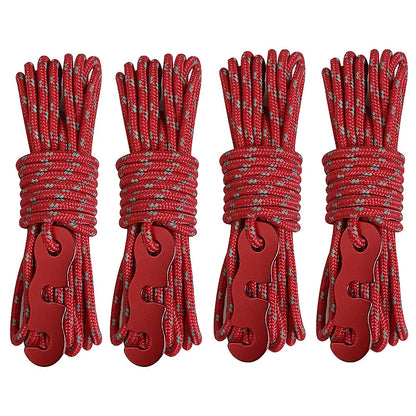 4PCS Reflective Tent Ropes with Buckles Windproof Camping Guy Lines Set
