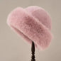 Fluffy Fur Bucket Hat Women Winter Warm Plush Fisherman Cap Thick
