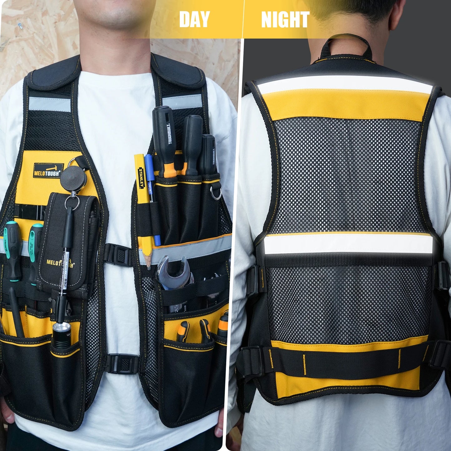MELOTOUGH Tool Vest Reflective Safety Tool Vest with Removable Phone Holder for Electrician,Carpenter,Construction-EXPROTAS