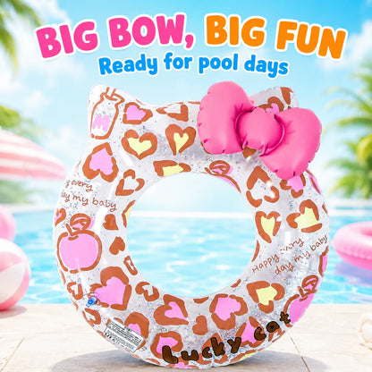 1PC Cute Cat Inflatable Swim Ring with Bowknot, Pool Floats Tube, Summer Water Toy Beach Swimming Circle for Family Pool Use