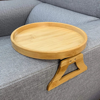 Wooden Sofa Armrest Tray Table Clip-On Snack Holder for Remote Coffee Drinks