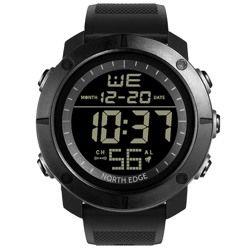 NORTH EDGE Men's Digital Watch Military World Time Alarm 50M Waterproof Sport