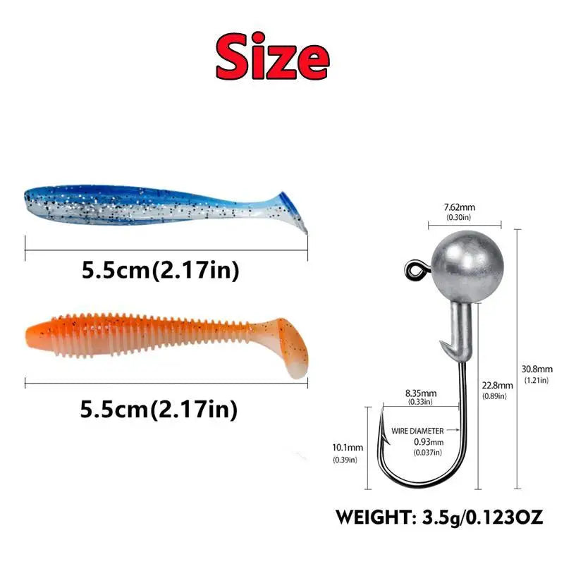 15PC Soft Fishing Lures with Jig Head Hook for Freshwater & Saltwater Bait