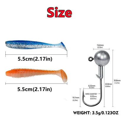 15PC Soft Fishing Lures with Jig Head Hook for Freshwater & Saltwater Bait