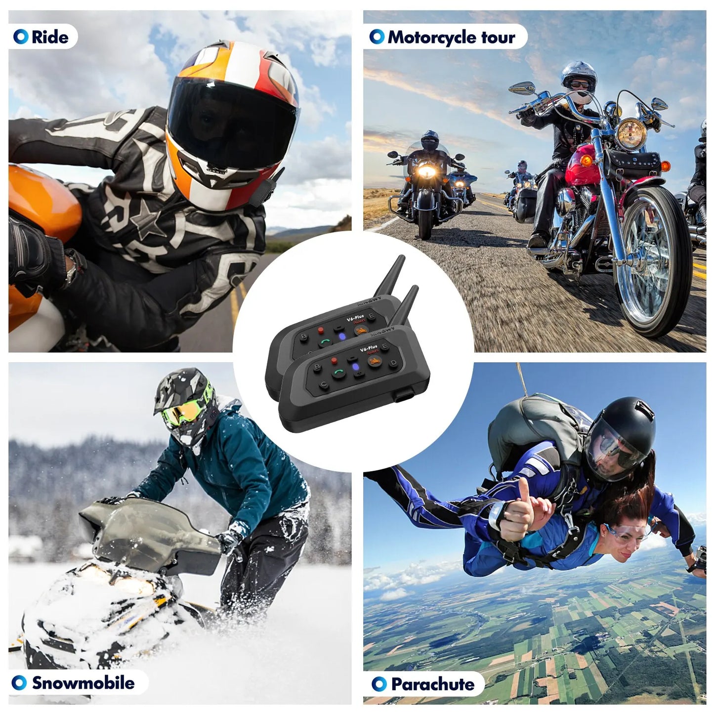 XiNOWY V6 Plus Motorcycle Bluetooth Intercom Helmet Headset 1200m Waterproof 6 Riders