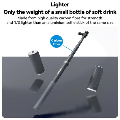 TELESIN 1.2-3M Carbon Fiber Selfie Stick, Extendable w/ 1/4 Screw for GoPro, Insta360, DJI Osmo Action