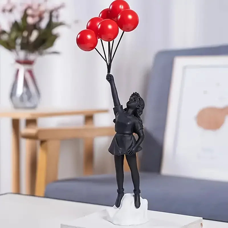 Resin Balloon Girl Figurine Sculpture Modern Abstract Home Office Desk Decor