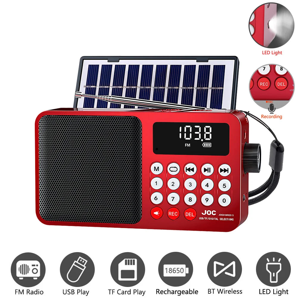 Portable Bluetooth Speaker Solar FM Radio USB Rechargeable Outdoor Music