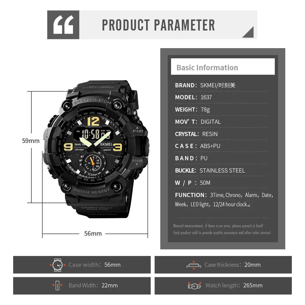 SKMEI 1637 Men’s Military Digital Watch Camo Waterproof Shockproof Sport