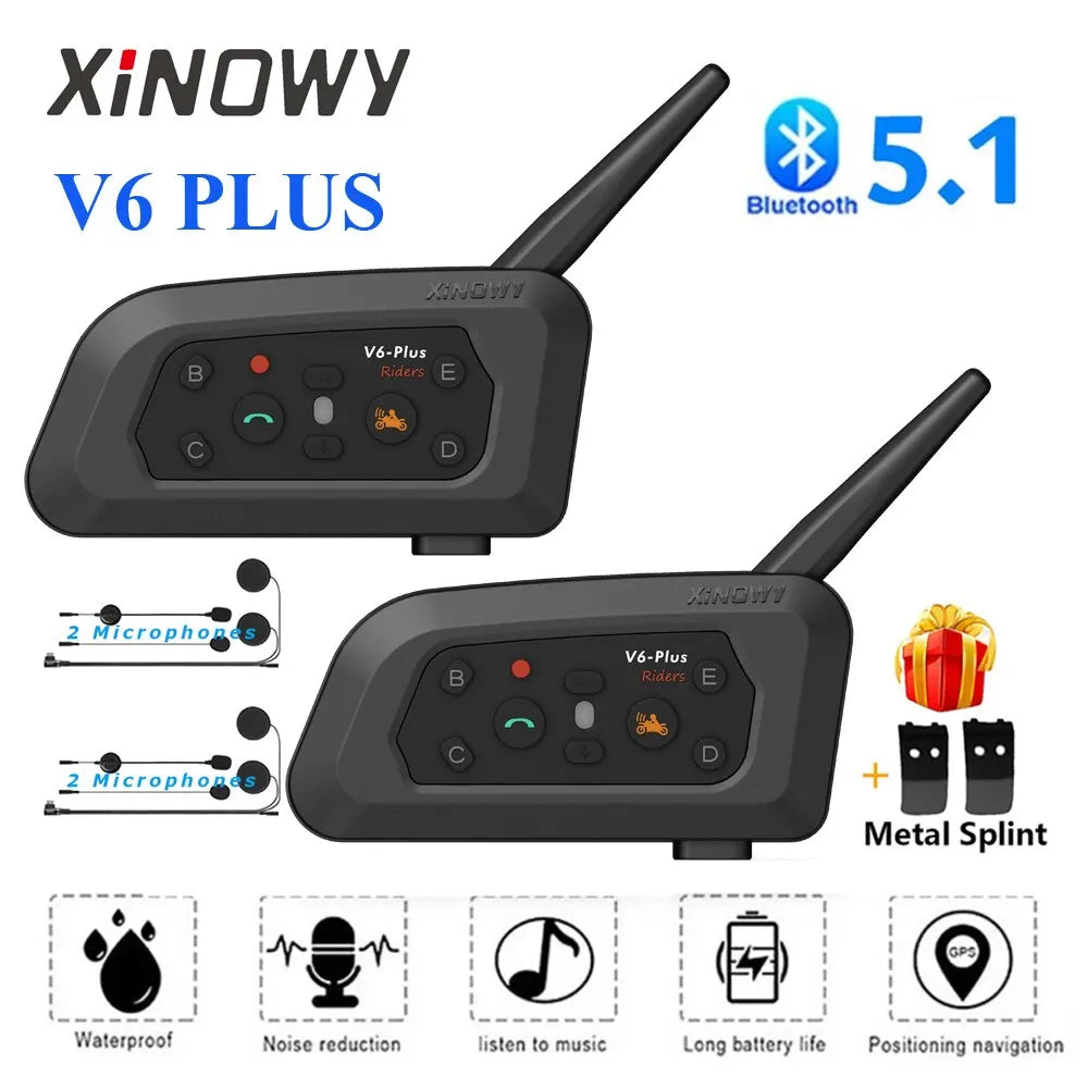 XiNOWY V6 Plus Motorcycle Bluetooth Intercom Helmet Headset 1200m Waterproof 6 Riders